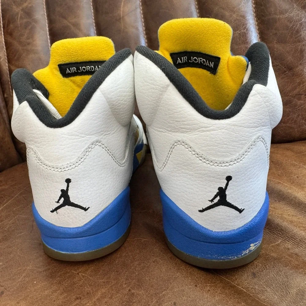 Jordan 5 Retro Laney White Blue Yellow‎ 440888-189 Boys Size 7Y Mens 7 2013